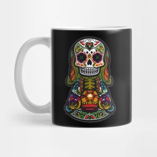 Dancing Shadows: A Graceful Sugar Skull Skeleton with Candlelight Mug